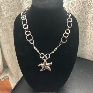 Silver starfish, mother of pearl necklace